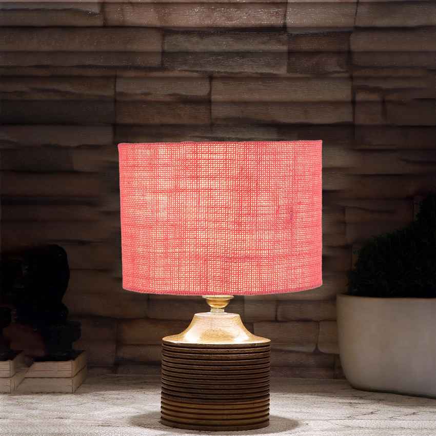 Pretty Delicate Soft Pink Wooden Table Lamp with Shade Without Bulb | 7 x 10 inches