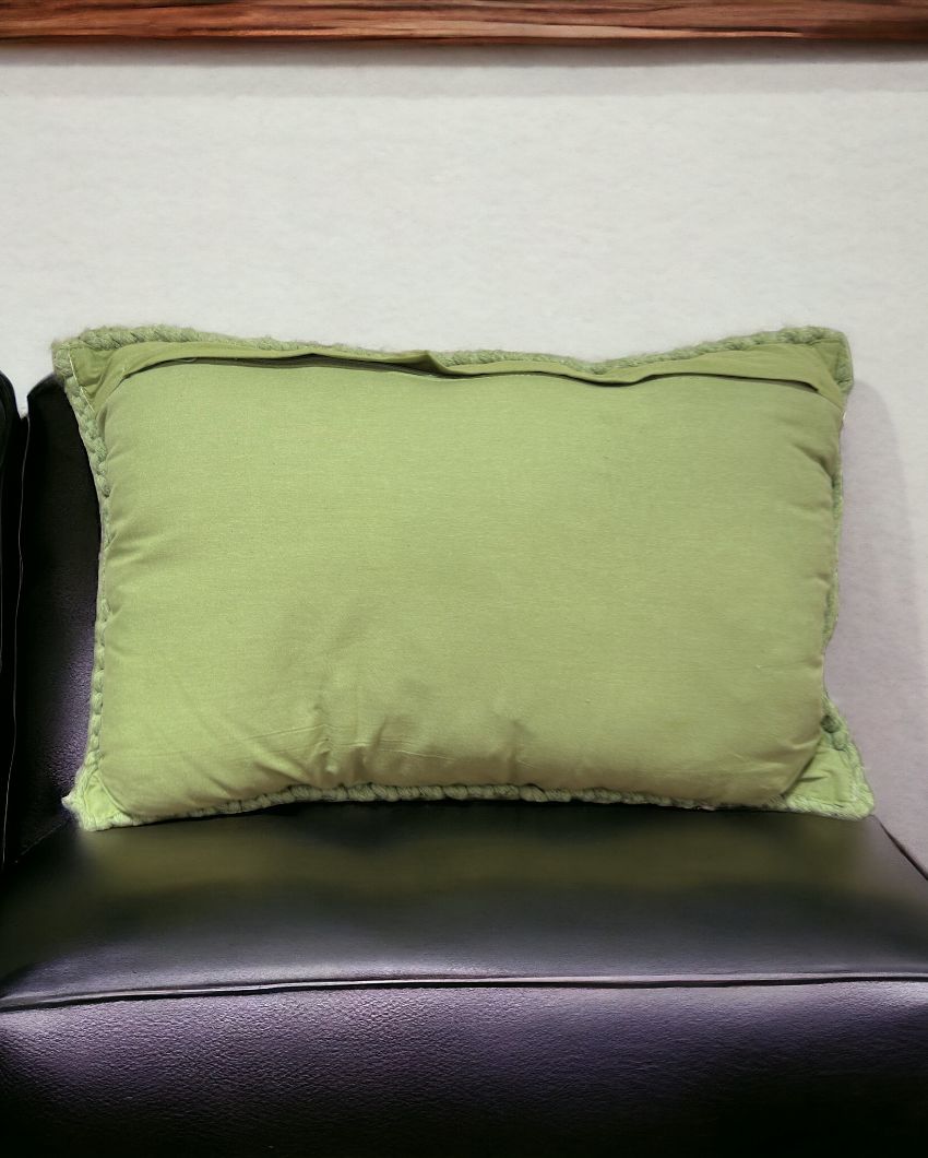 Green Hand Knitted Cotton Cushion Cover | 14 x 22 Inches