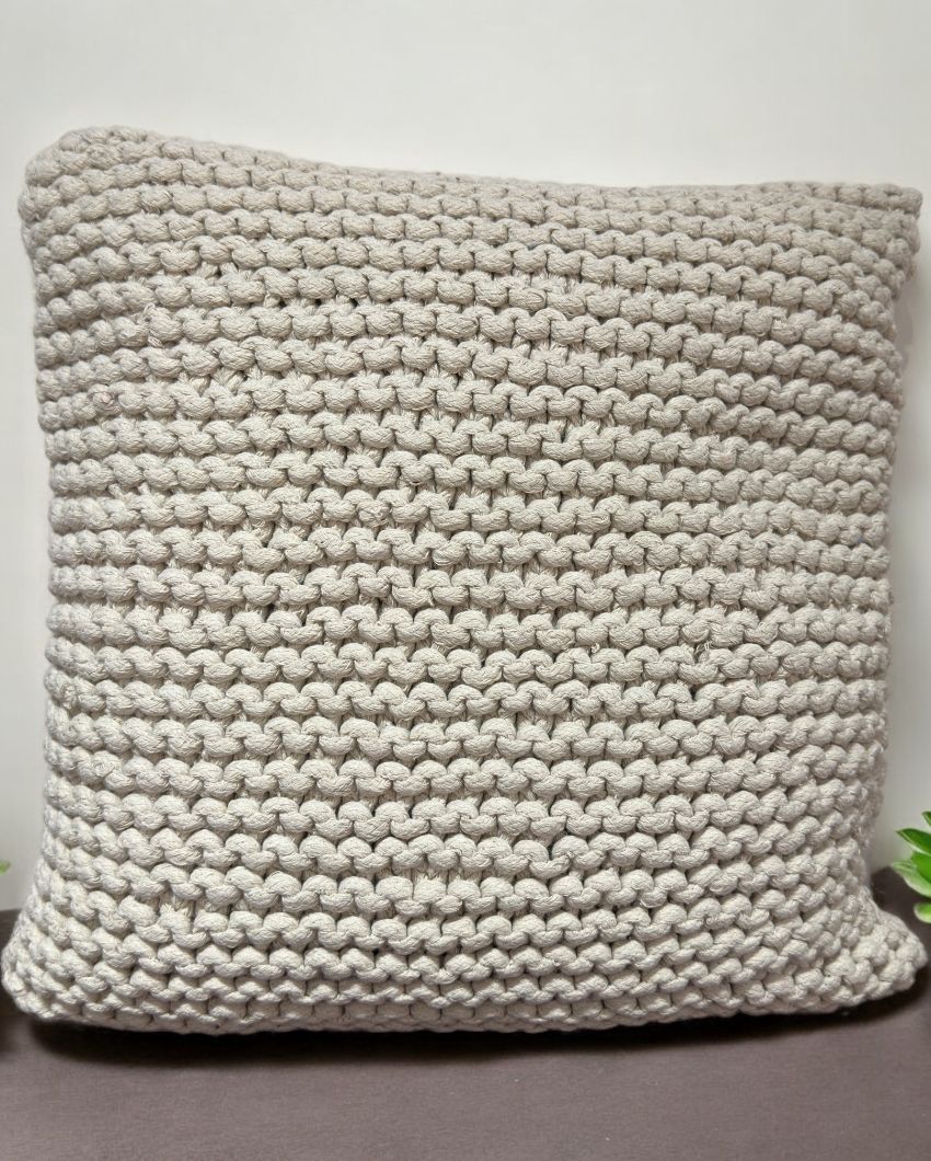 Natural Hand Knitted Cotton Cushion Cover | 14 x 22 Inches