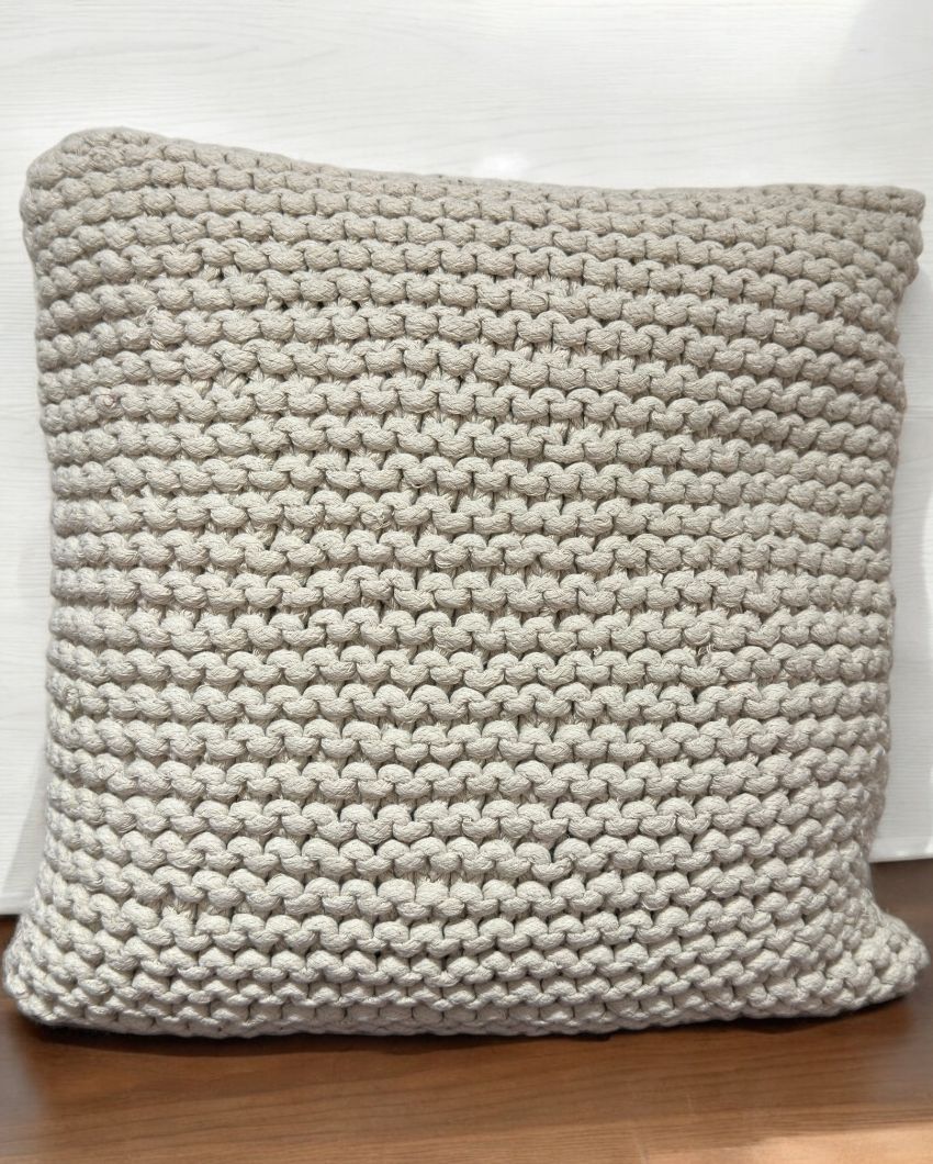 Natural Hand Knitted Cotton Cushion Cover | 14 x 22 Inches