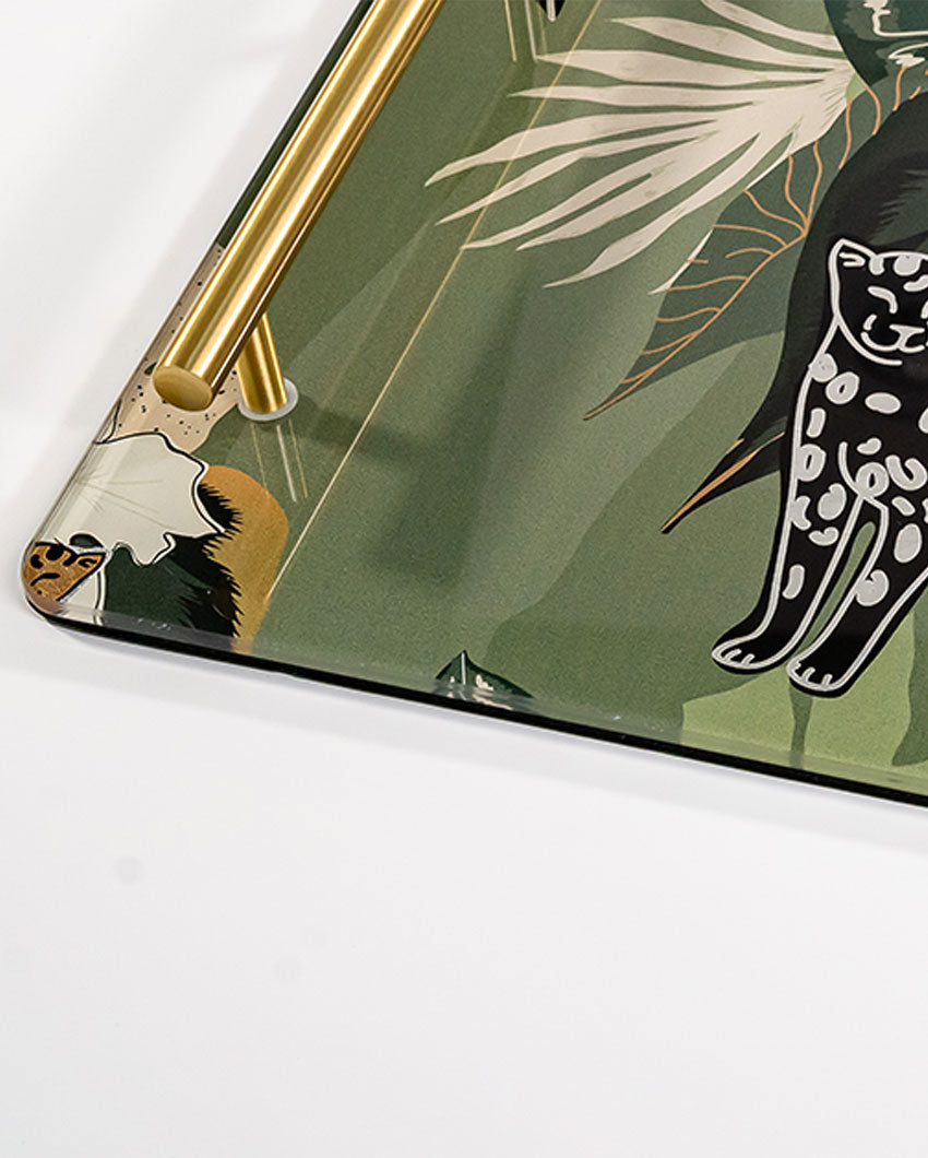 Vintage Feel Wildlife Design Glass Serving Tray | 14 x 9 x 2 inches
