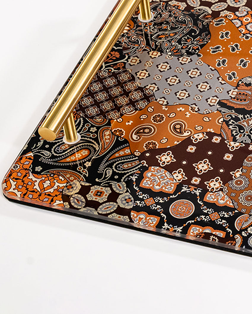 Rich Blend Opulent Brown Glass Serving Tray | 14 x 9 x 2 inches