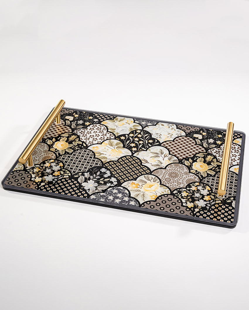 Garden Motif Rich Medley Glass Serving Tray | 14 x 9 x 2 inches