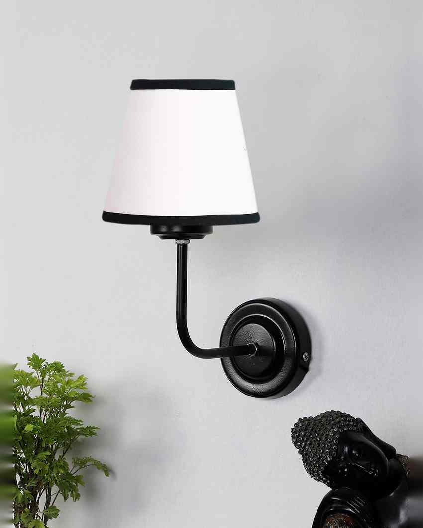 Elegant Chic White & Black Cotton Wall Mounted Lamp Iron Base | 7 x 6 x 10 inches