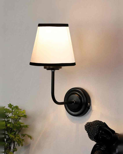 Elegant Chic White & Black Cotton Wall Mounted Lamp Iron Base | 7 x 6 x 10 inches