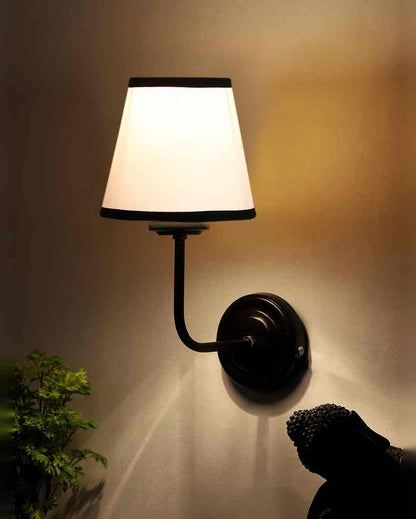 Elegant Chic White & Black Cotton Wall Mounted Lamp Iron Base | 7 x 6 x 10 inches