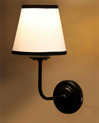 Elegant Chic White & Black Cotton Wall Mounted Lamp Iron Base | 7 x 6 x 10 inches