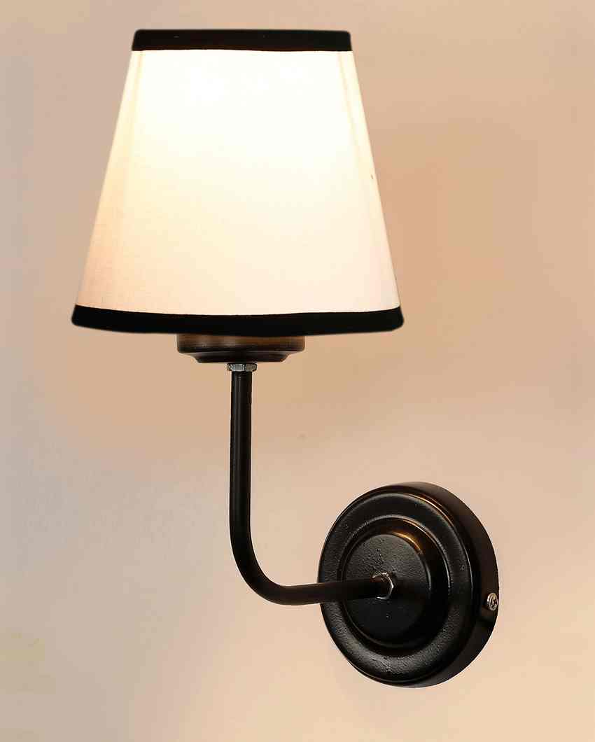 Elegant Chic White & Black Cotton Wall Mounted Lamp Iron Base | 7 x 6 x 10 inches