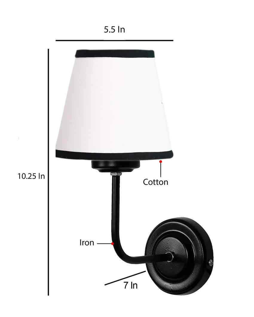 Elegant Chic White & Black Cotton Wall Mounted Lamp Iron Base | 7 x 6 x 10 inches