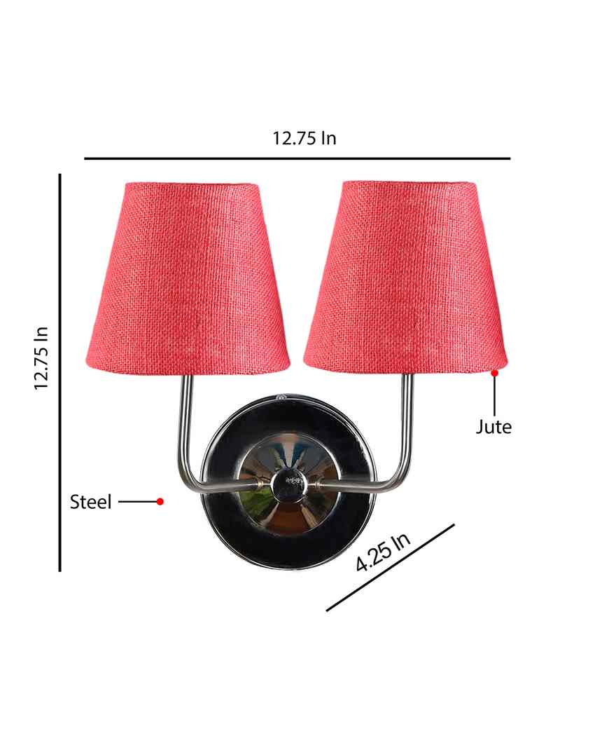 Sleek Cotton Wall Mounted Dual Lamp With Steel Base | Set of 2 | 4 x 13 inches