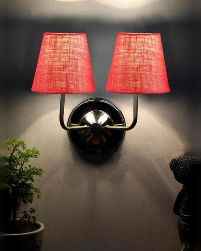 Sleek Cotton Wall Mounted Dual Lamp With Steel Base | Set of 2 | 4 x 13 inches