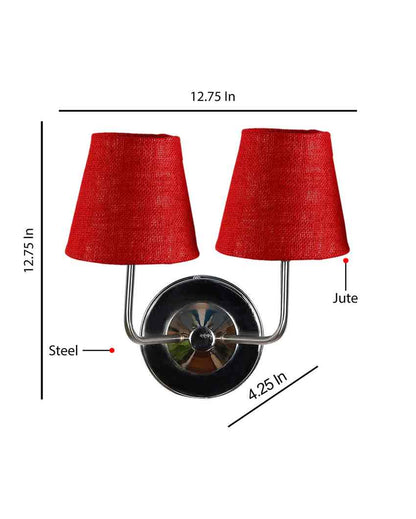 Sleek Cotton Wall Mounted Dual Lamp With Steel Base | Set of 2 | 4 x 13 inches