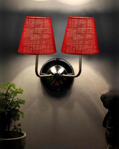 Sleek Cotton Wall Mounted Dual Lamp With Steel Base | Set of 2 | 4 x 13 inches