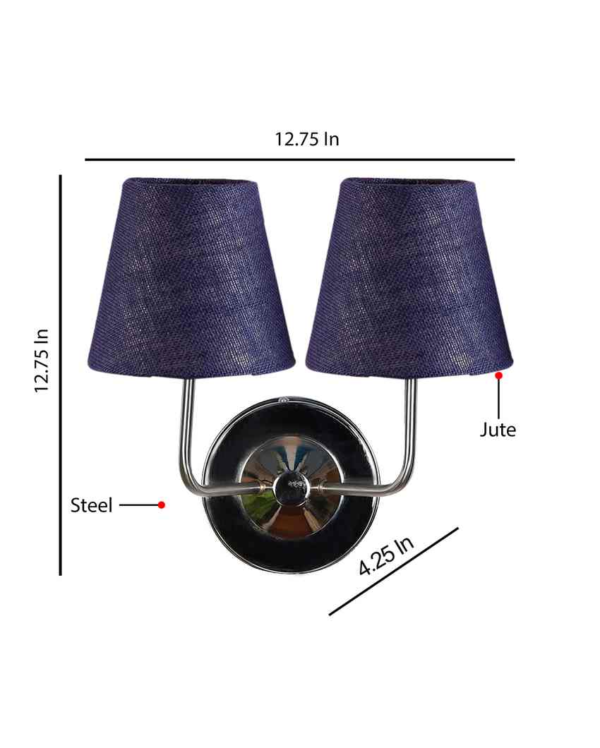 Sleek Cotton Wall Mounted Dual Lamp With Steel Base | Set of 2 | 4 x 13 inches