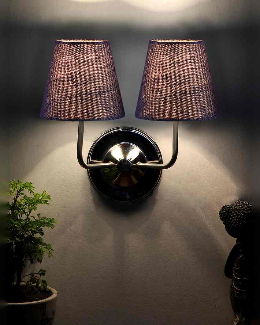 Sleek Cotton Wall Mounted Dual Lamp With Steel Base | Set of 2 | 4 x 13 inches