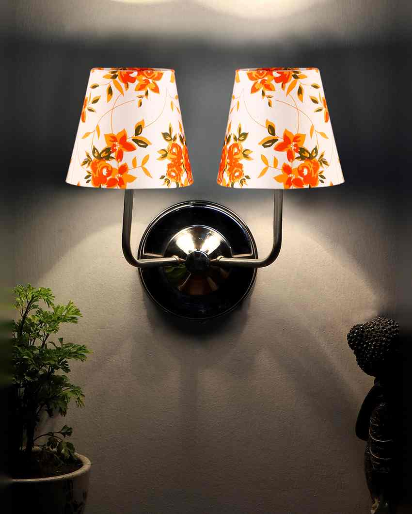 Chic Cotton Wall Mounted Dual Lamp With Steel Base | Set of 2 | 4 x 13 inches