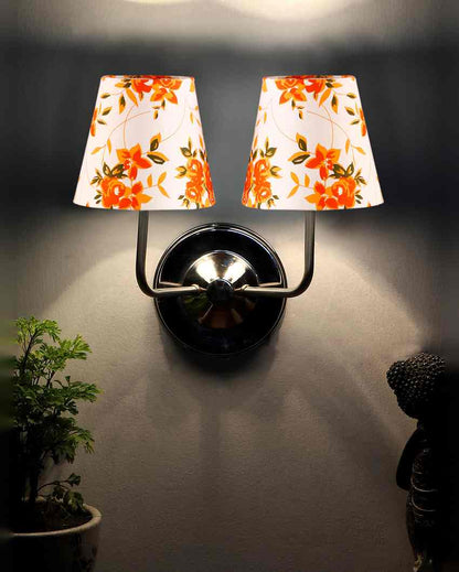 Chic Cotton Wall Mounted Dual Lamp With Steel Base | Set of 2 | 4 x 13 inches