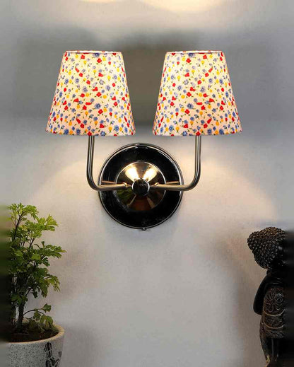 Elegant Classic Refined Cotton Wall Mounted Dual Lamp With Steel Base | Set of 2 | 4 x 13 inches