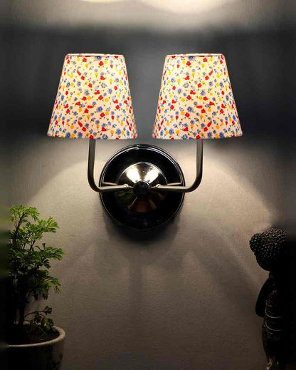 Elegant Classic Refined Cotton Wall Mounted Dual Lamp With Steel Base | Set of 2 | 4 x 13 inches