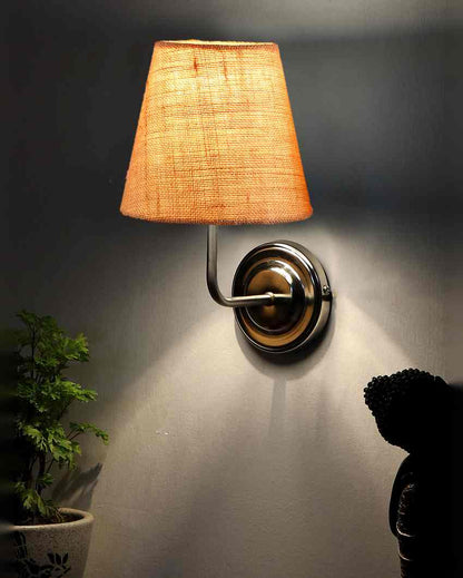 Earthy Jute Wall Mounted Lamp With Steel Base | 7 x 6 x 10 inches