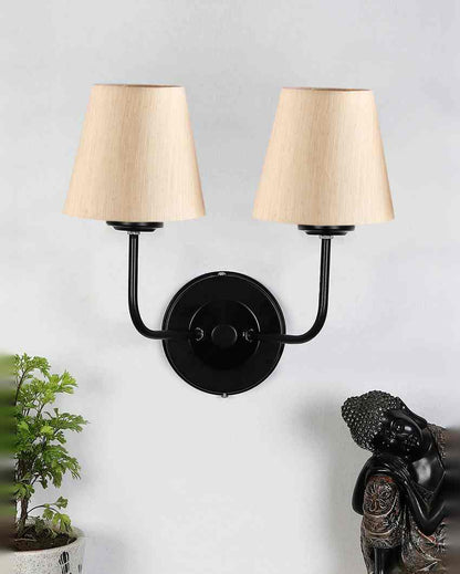 Elegant Cotton Wall Mounted Dual Lamp with Iron Base | Set of 2 | 4 x 13 inches