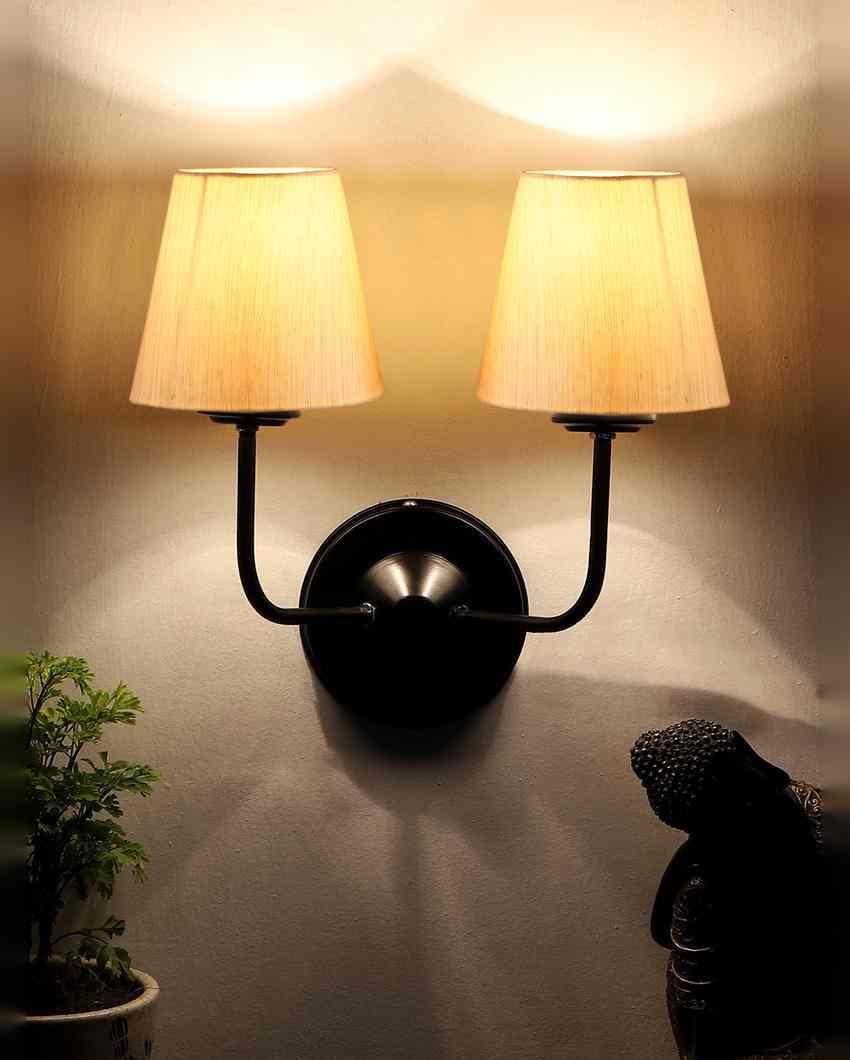 Elegant Cotton Wall Mounted Dual Lamp with Iron Base | Set of 2 | 4 x 13 inches