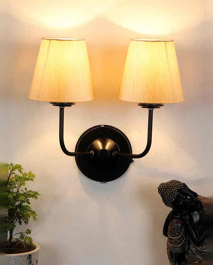 Elegant Cotton Wall Mounted Dual Lamp with Iron Base | Set of 2 | 4 x 13 inches