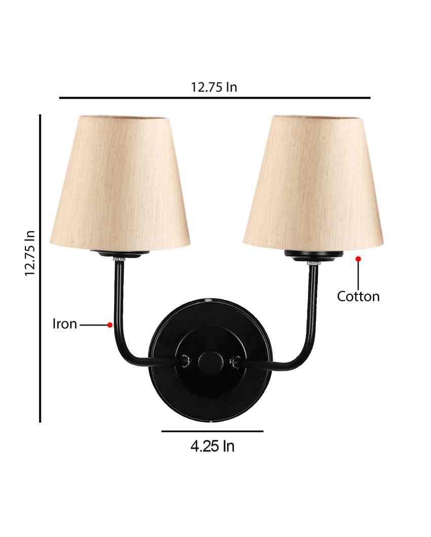 Elegant Cotton Wall Mounted Dual Lamp with Iron Base | Set of 2 | 4 x 13 inches