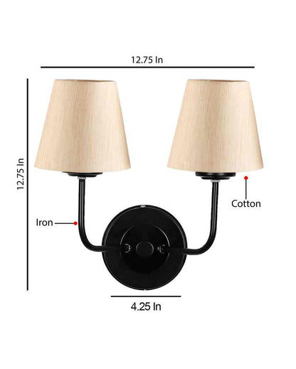 Elegant Cotton Wall Mounted Dual Lamp with Iron Base | Set of 2 | 4 x 13 inches