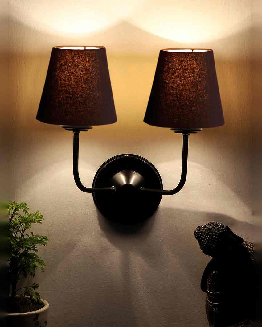 Elegant Cotton Wall Mounted Dual Lamp with Iron Base | Set of 2 | 4 x 13 inches