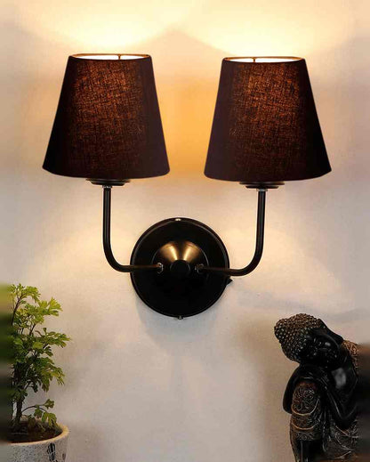 Elegant Cotton Wall Mounted Dual Lamp with Iron Base | Set of 2 | 4 x 13 inches