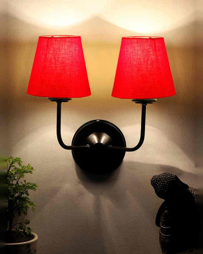 Elegant Cotton Wall Mounted Dual Lamp with Iron Base | Set of 2 | 4 x 13 inches