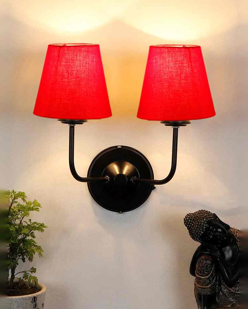 Elegant Cotton Wall Mounted Dual Lamp with Iron Base | Set of 2 | 4 x 13 inches