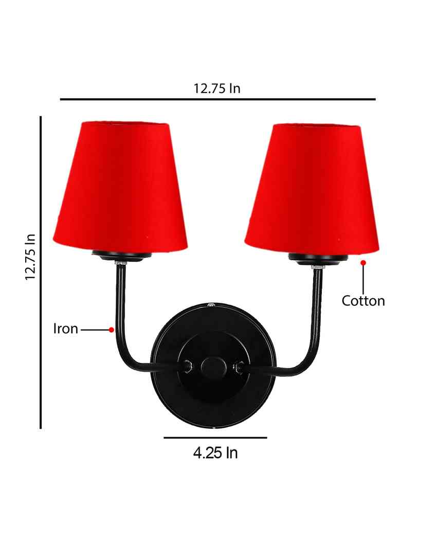 Elegant Cotton Wall Mounted Dual Lamp with Iron Base | Set of 2 | 4 x 13 inches