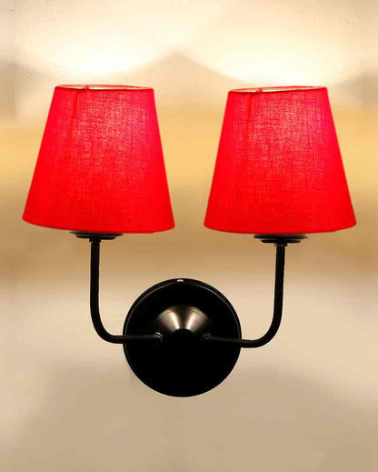 Elegant Cotton Wall Mounted Dual Lamp with Iron Base | Set of 2 | 4 x 13 inches