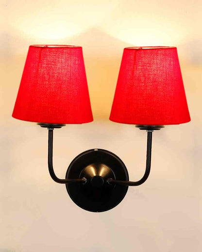 Elegant Cotton Wall Mounted Dual Lamp with Iron Base | Set of 2 | 4 x 13 inches