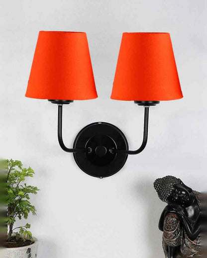 Elegant Cotton Wall Mounted Dual Lamp with Iron Base | Set of 2 | 4 x 13 inches