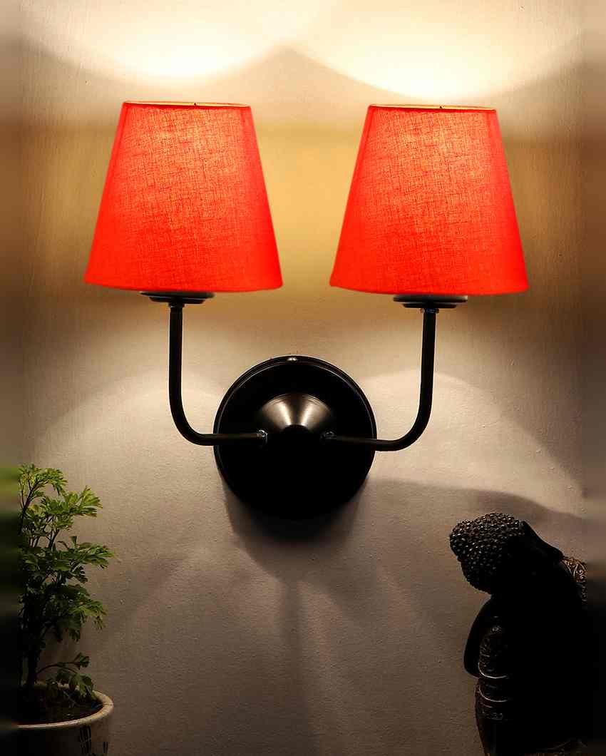 Elegant Cotton Wall Mounted Dual Lamp with Iron Base | Set of 2 | 4 x 13 inches