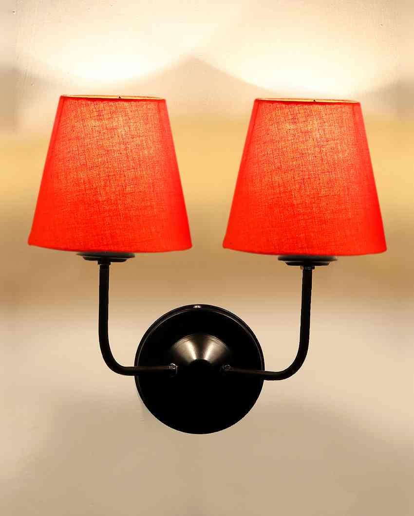 Elegant Cotton Wall Mounted Dual Lamp with Iron Base | Set of 2 | 4 x 13 inches