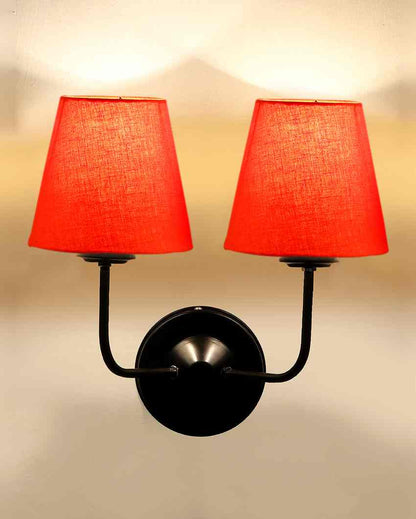 Elegant Cotton Wall Mounted Dual Lamp with Iron Base | Set of 2 | 4 x 13 inches