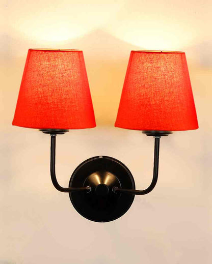 Elegant Cotton Wall Mounted Dual Lamp with Iron Base | Set of 2 | 4 x 13 inches