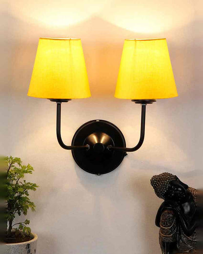 Elegant Cotton Wall Mounted Dual Lamp with Iron Base | Set of 2 | 4 x 13 inches