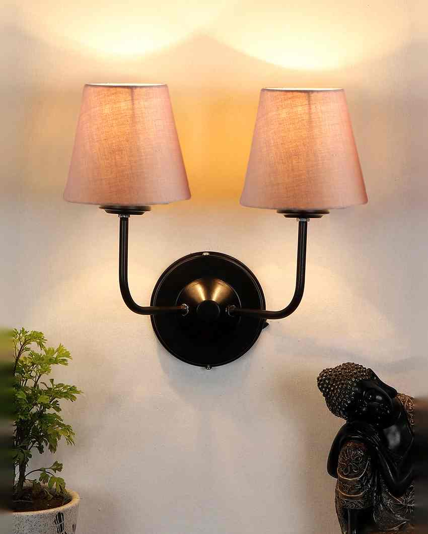 Elegant Cotton Wall Mounted Dual Lamp with Iron Base | Set of 2 | 4 x 13 inches