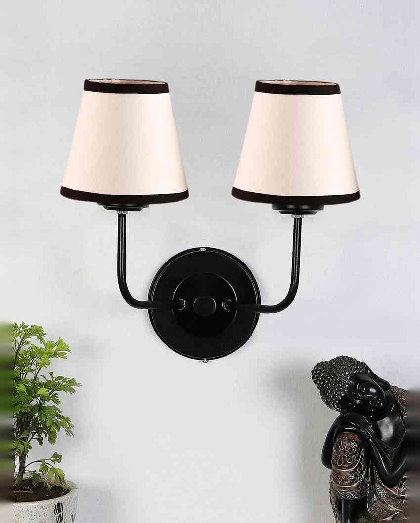 Bold Chic White & Black Cotton Wall Dual Lamp Iron Base | Set of 2 | 4 x 13 inches