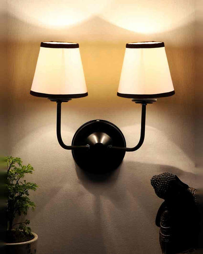 Bold Chic White & Black Cotton Wall Dual Lamp Iron Base | Set of 2 | 4 x 13 inches