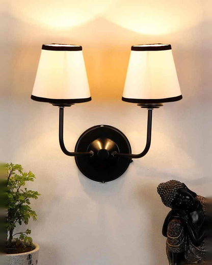 Bold Chic White & Black Cotton Wall Dual Lamp Iron Base | Set of 2 | 4 x 13 inches