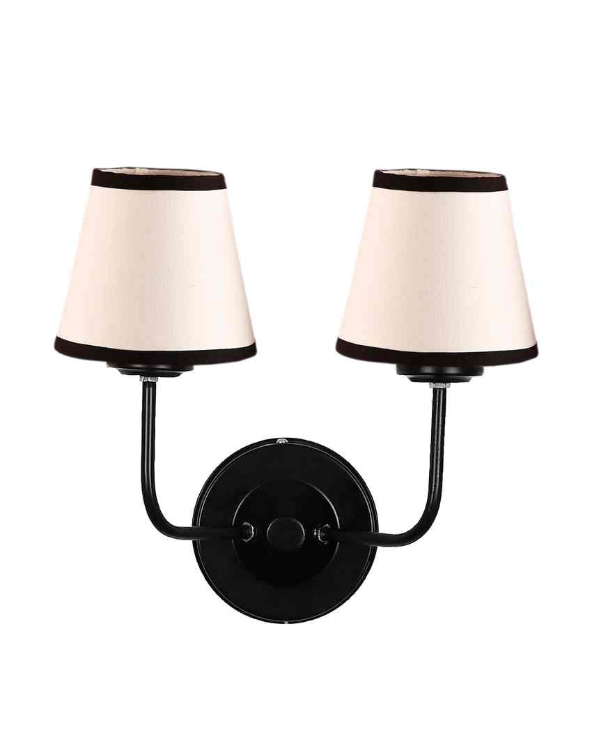 Bold Chic White & Black Cotton Wall Dual Lamp Iron Base | Set of 2 | 4 x 13 inches