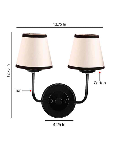 Bold Chic White & Black Cotton Wall Dual Lamp Iron Base | Set of 2 | 4 x 13 inches