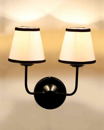 Bold Chic White & Black Cotton Wall Dual Lamp Iron Base | Set of 2 | 4 x 13 inches