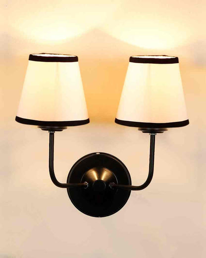 Bold Chic White & Black Cotton Wall Dual Lamp Iron Base | Set of 2 | 4 x 13 inches